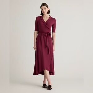 NWT Quince Tencel Jersey Midi Wrap Dress in Wine, XS